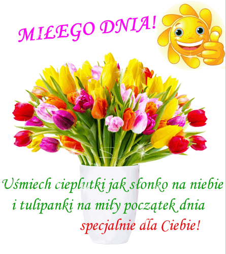 Miłego dnia uśmiech i tulipany dla Ciebie - Gify i obrazki na GifyAgusi.pl